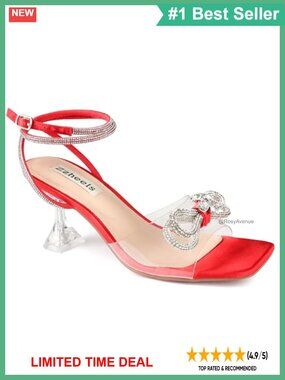Womens Clear Heel Sandals Rhinestone Bow Slingback Strappy Heels